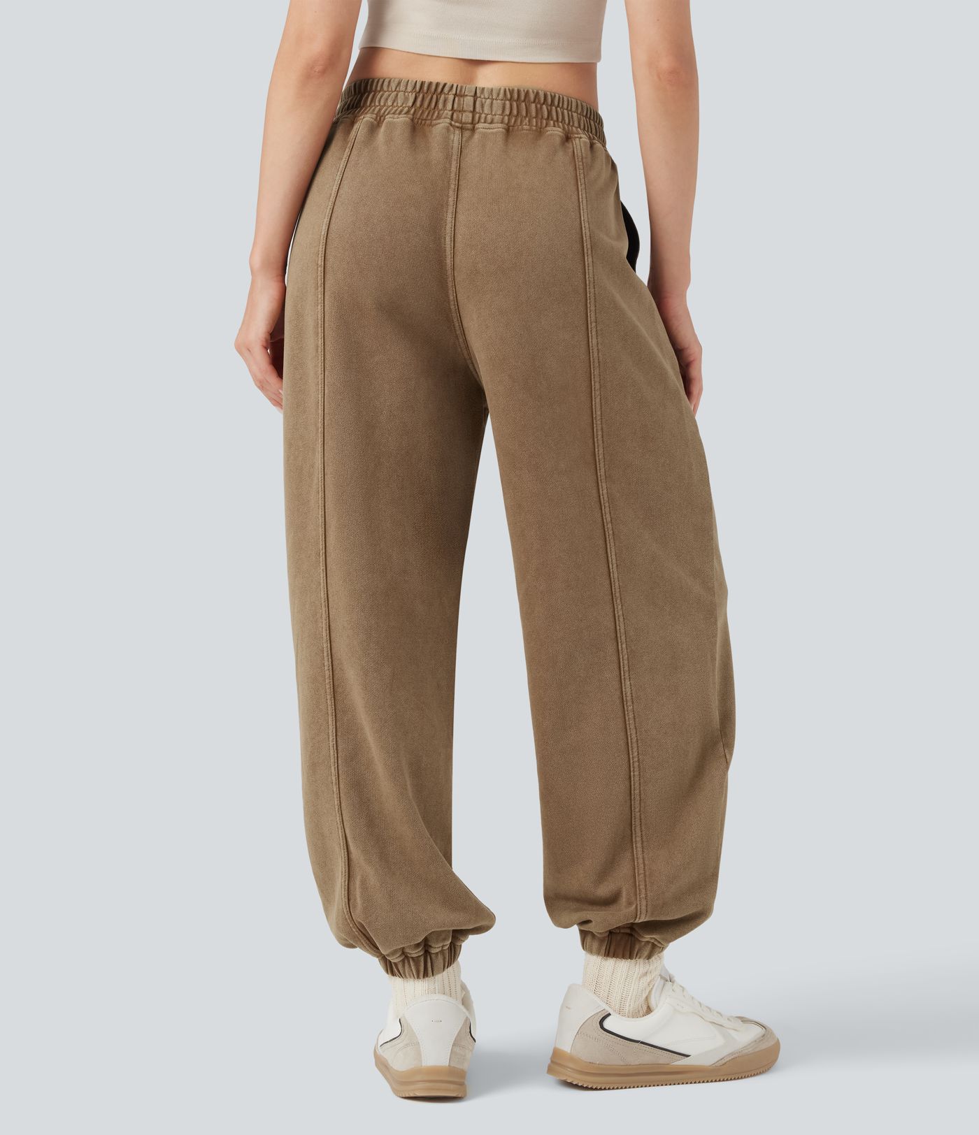 Cepli, orta bel, yıkanmış Fransız havlu pamuklu rahat jogger