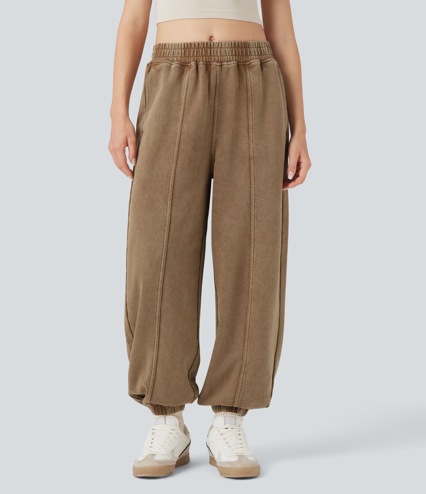 Cepli, orta bel, yıkanmış Fransız havlu pamuklu rahat jogger