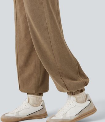 Cepli, orta bel, yıkanmış Fransız havlu pamuklu rahat jogger