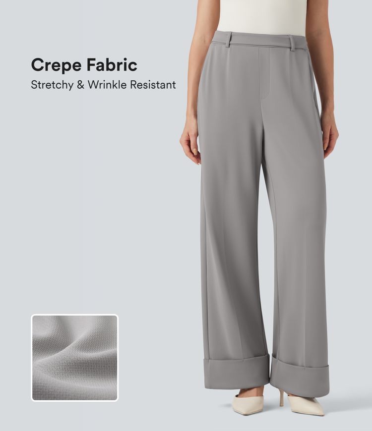 Pantalon tailleur large Halara Flex™ taille haute en crêpe ourlet roulé avec poches