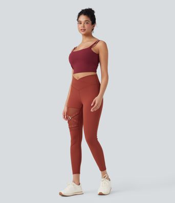 Hohe Taille Überkreuz Kontrast Mesh Dekorative Schnalle Yoga-Leggings