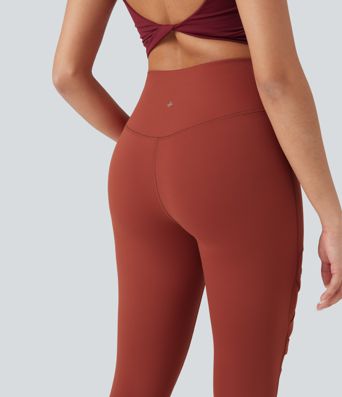 Hohe Taille Überkreuz Kontrast Mesh Dekorative Schnalle Yoga-Leggings