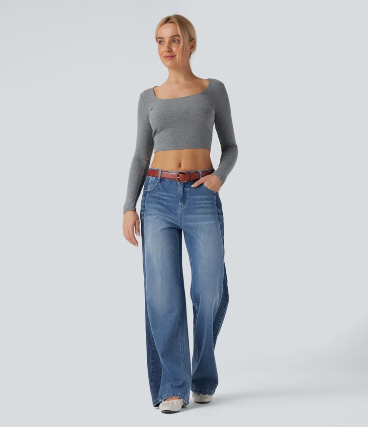 Halara Flex™ Low Rise Color Block Wide Leg Casual Jeans with Pockets