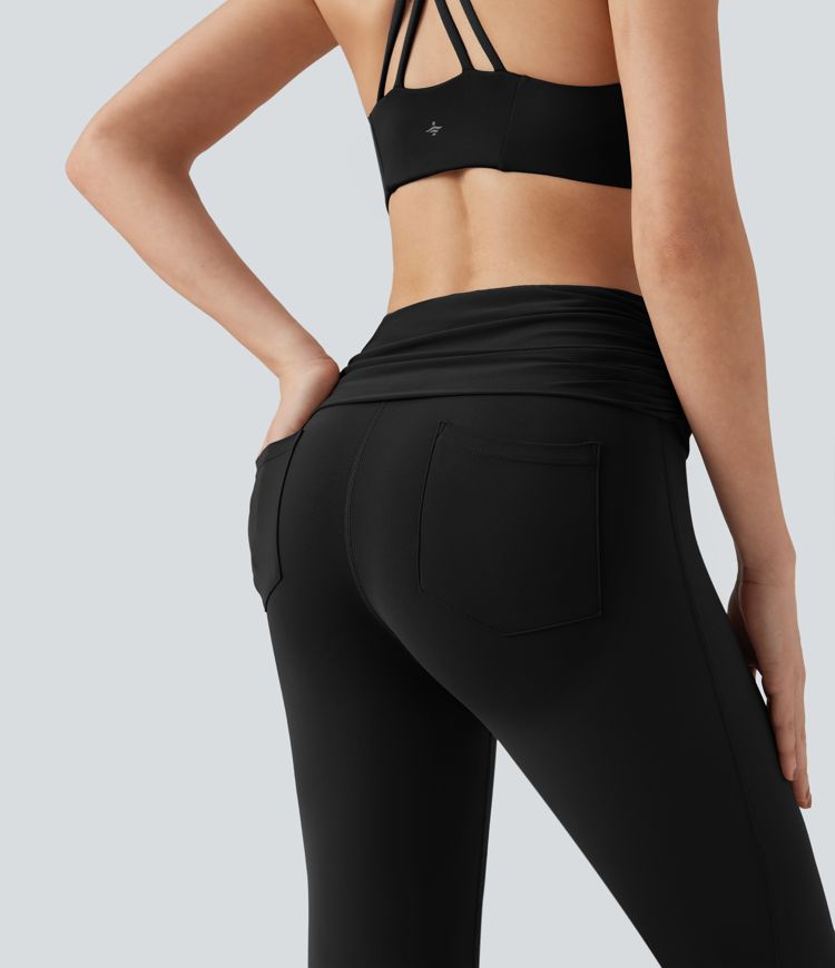 Halara UltraSculpt™ Foldover Mid Rise Ruched Tummy Control Dance Bootcut Leggings with Pockets