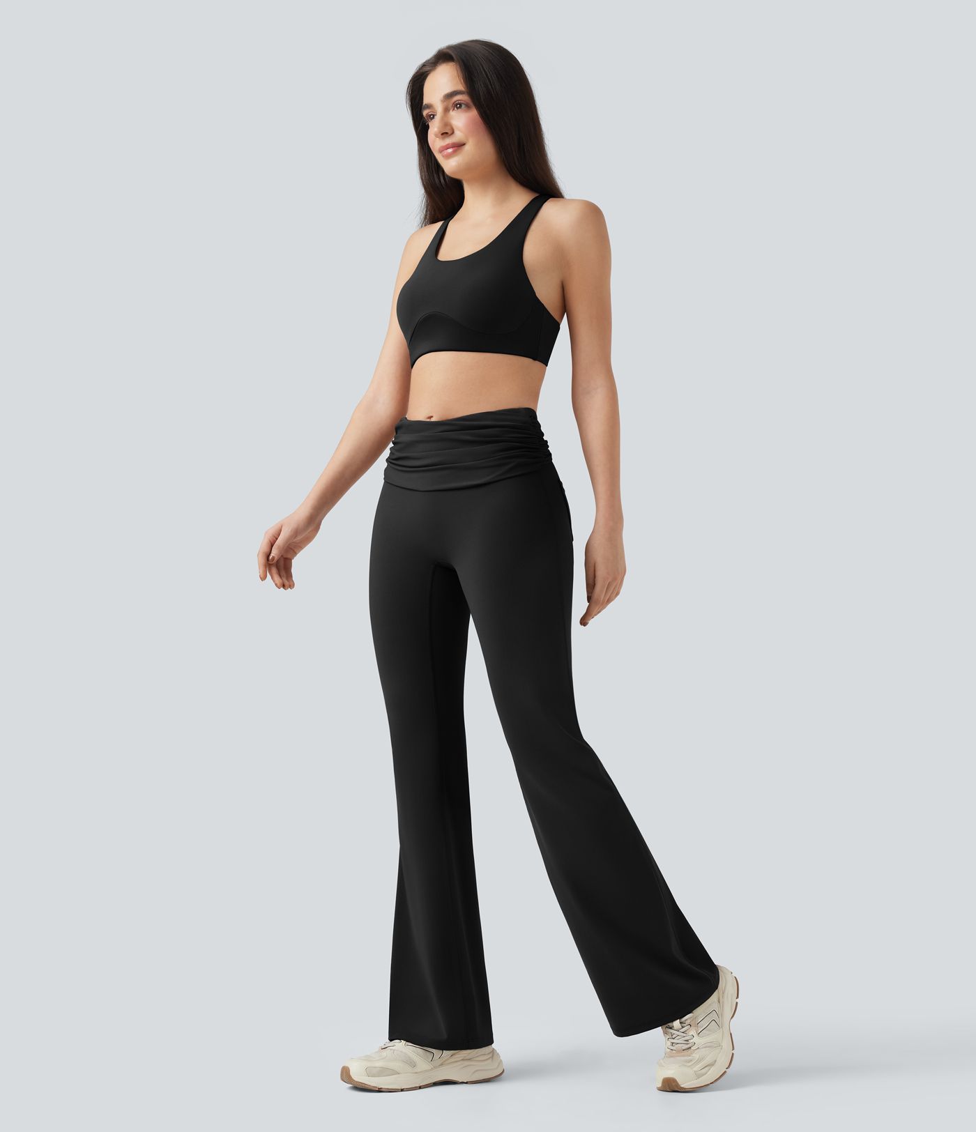 Halara UltraSculpt™ Foldover Mid Rise Ruched Tummy Control Dance Bootcut Leggings with Pockets