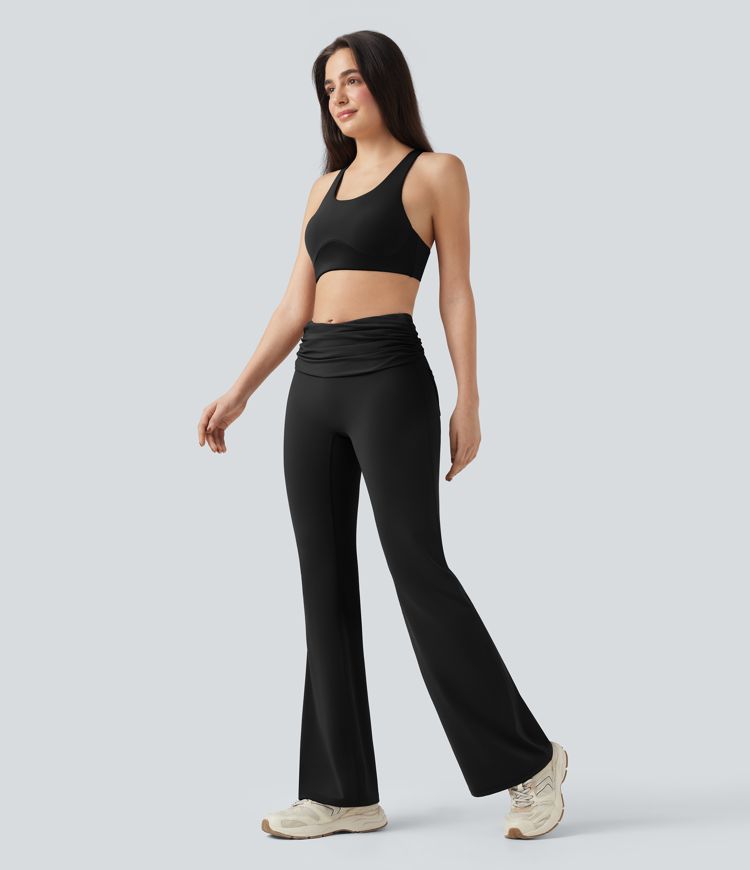 Halara UltraSculpt™ Foldover Mid Rise Ruched Tummy Control Dance Bootcut Leggings with Pockets