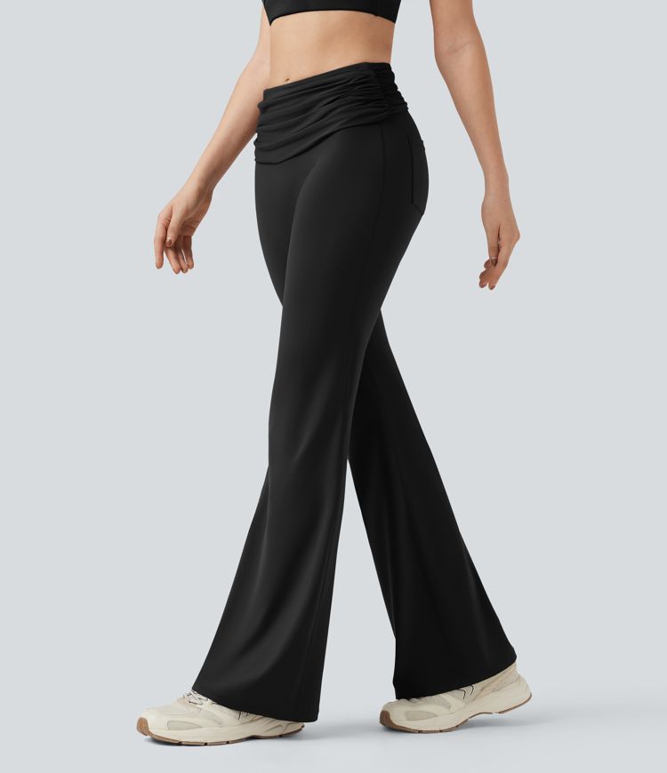 Halara UltraSculpt™ Foldover Mid Rise Ruched Tummy Control Dance Bootcut Leggings with Pockets