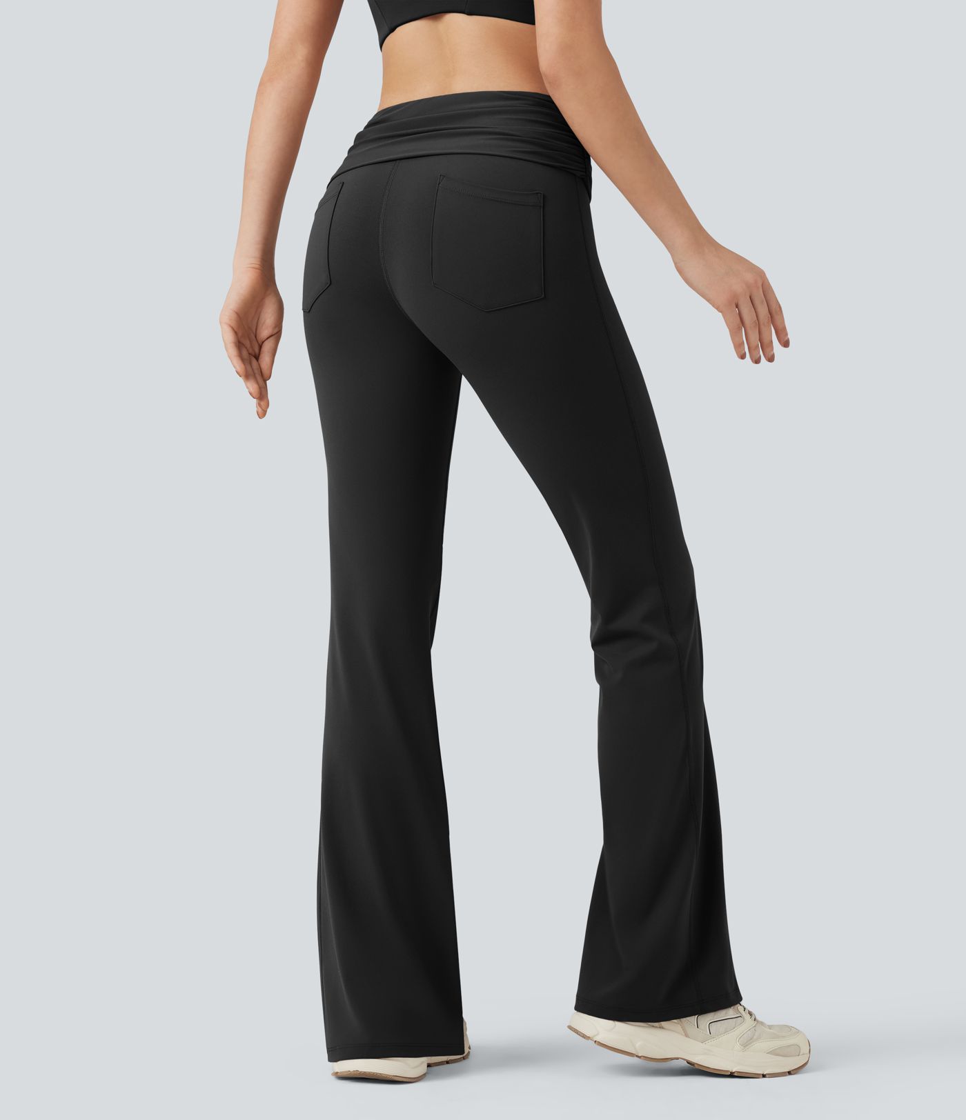 Halara UltraSculpt™ Foldover Mid Rise Ruched Tummy Control Dance Bootcut Leggings with Pockets