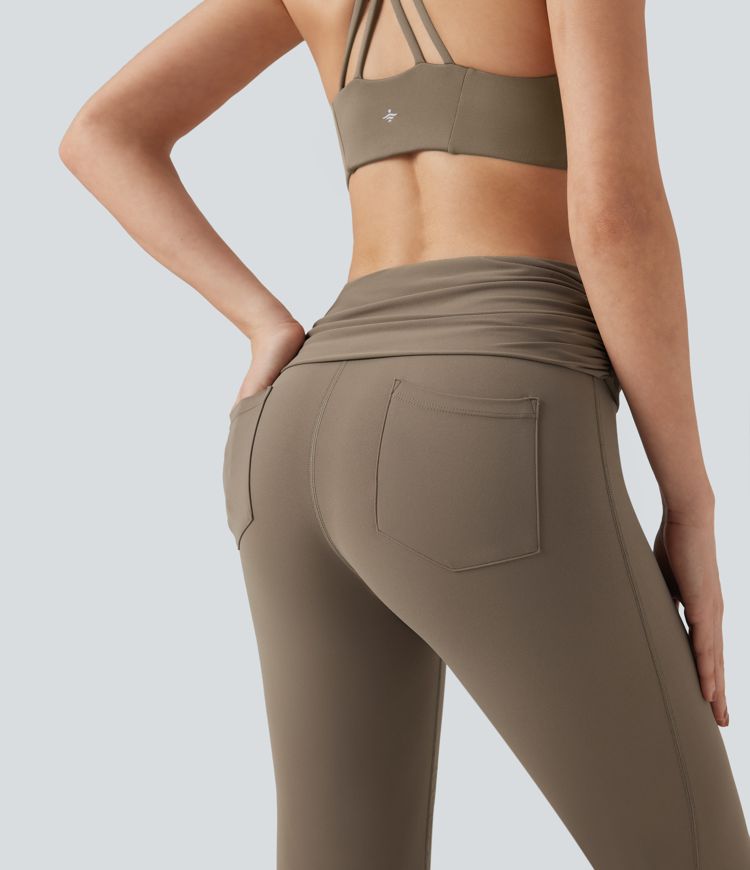 Halara UltraSculpt™ Foldover Mid Rise Ruched Tummy Control Dance Bootcut Leggings with Pockets