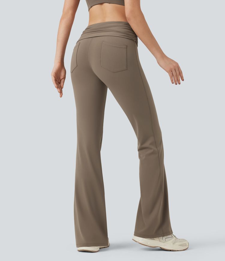 Halara UltraSculpt™ Foldover Mid Rise Ruched Tummy Control Dance Bootcut Leggings with Pockets