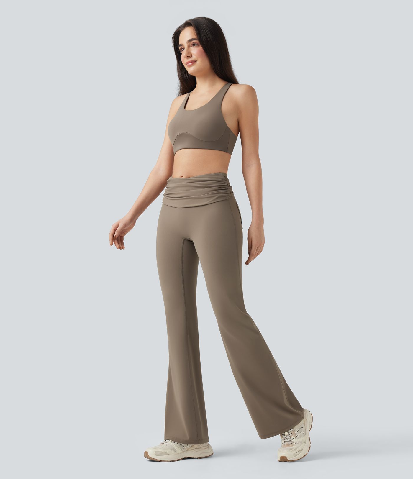 Halara UltraSculpt™ Foldover Mid Rise Ruched Tummy Control Dance Bootcut Leggings with Pockets