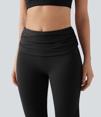 Halara UltraSculpt™ Foldover Mid Rise Ruched Tummy Control Dance Bootcut Leggings with Pockets