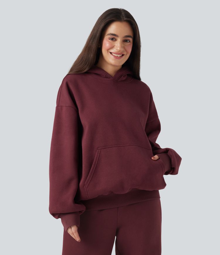 Hooded Long Sleeve Fleece Casual Cotton Sweatshirt with Pockets