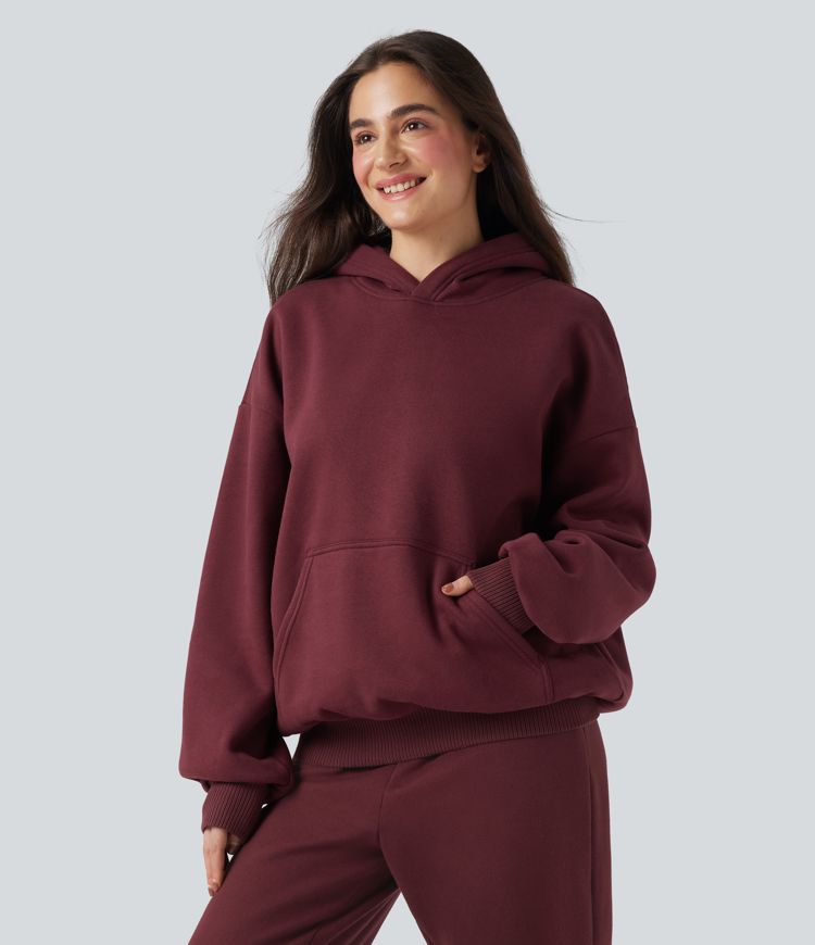 Hooded Long Sleeve Fleece Casual Cotton Sweatshirt with Pockets