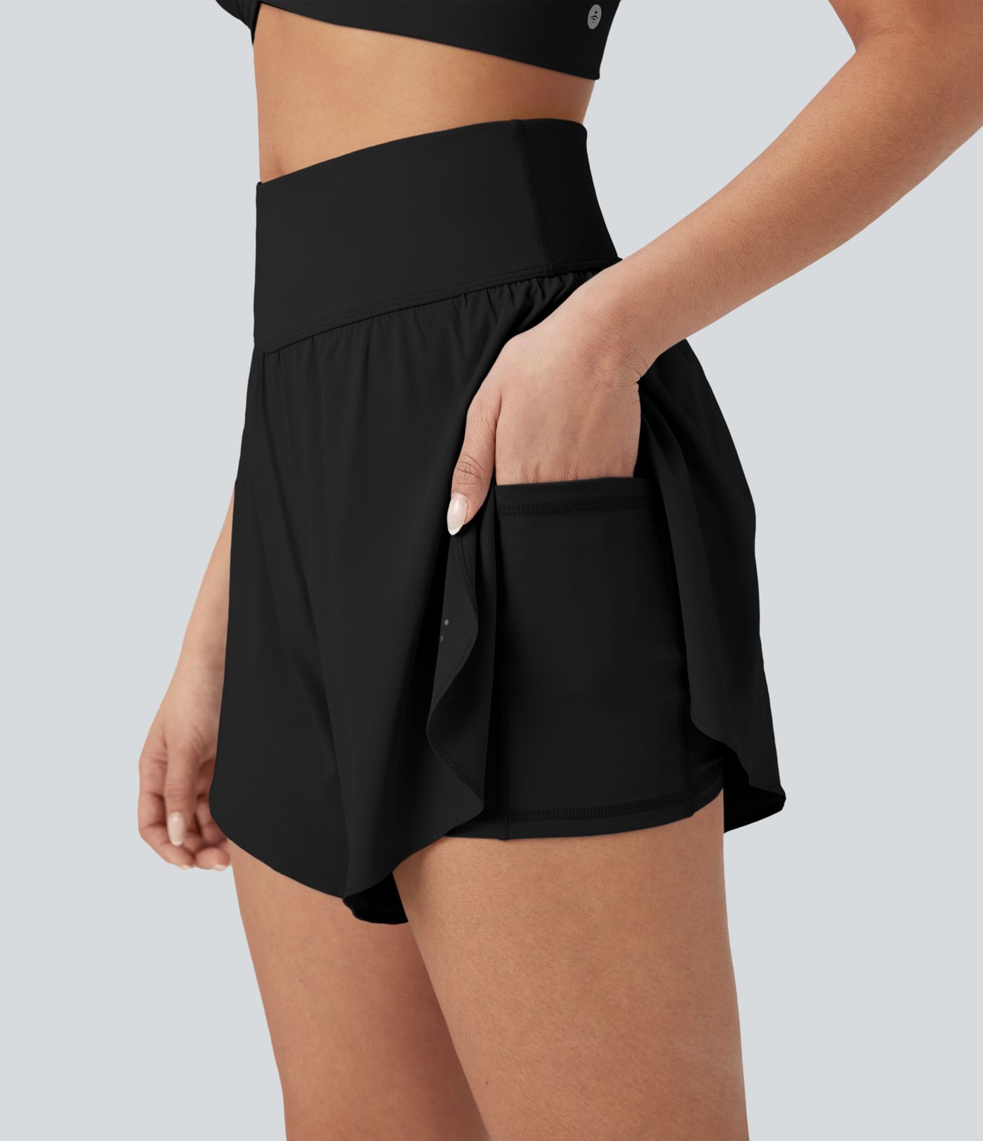 SoftlyZero™ QuickDry High Waisted Tummy Control Reflective Dots Crossover Hem 2-in-1 Running Shorts 5'' with Pockets