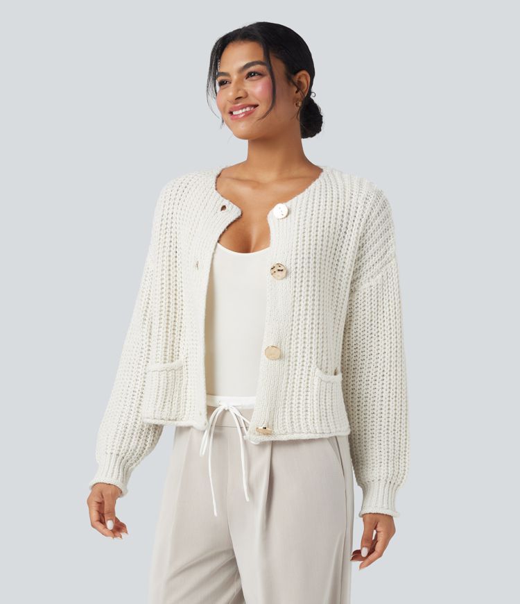 Cardigan décontracté coupe décontractée à boutonnière avec poches