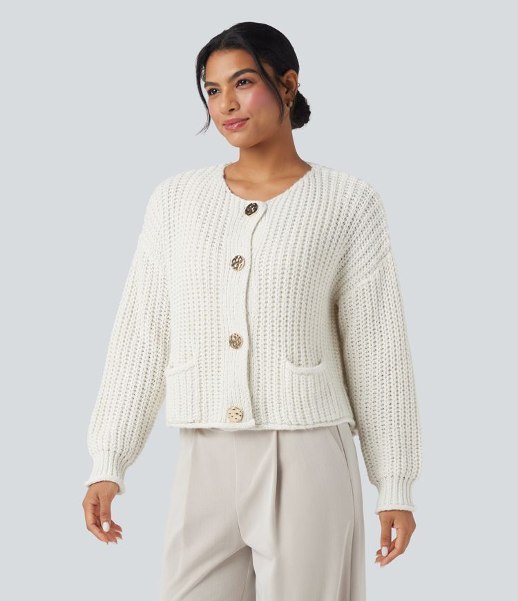 Cardigan décontracté coupe décontractée à boutonnière avec poches