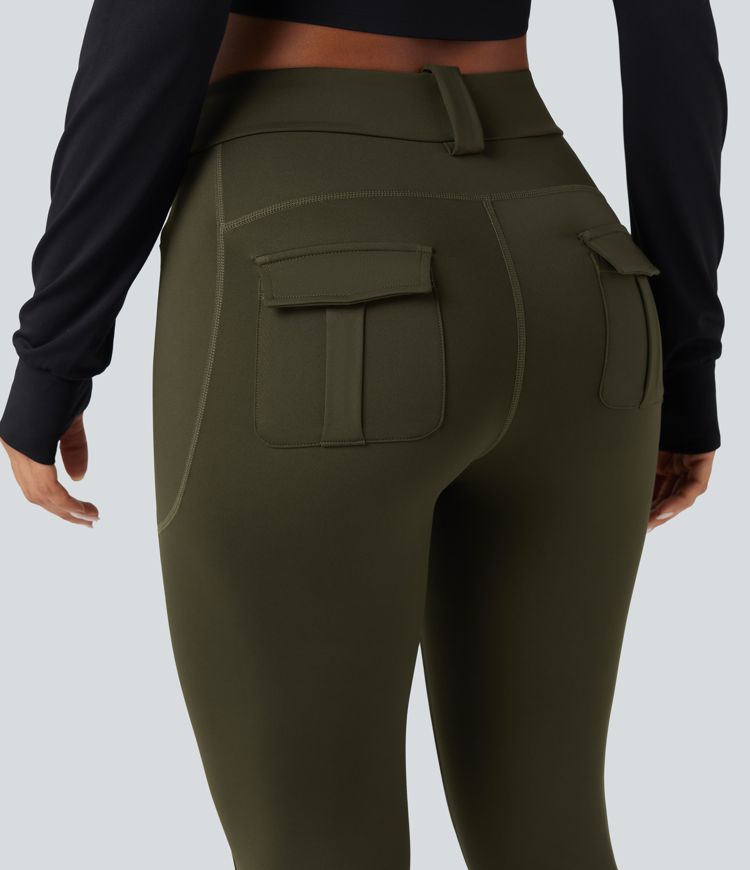 Wear-Resistant Mid Rise Cargo Hiking Leggings with Pockets
