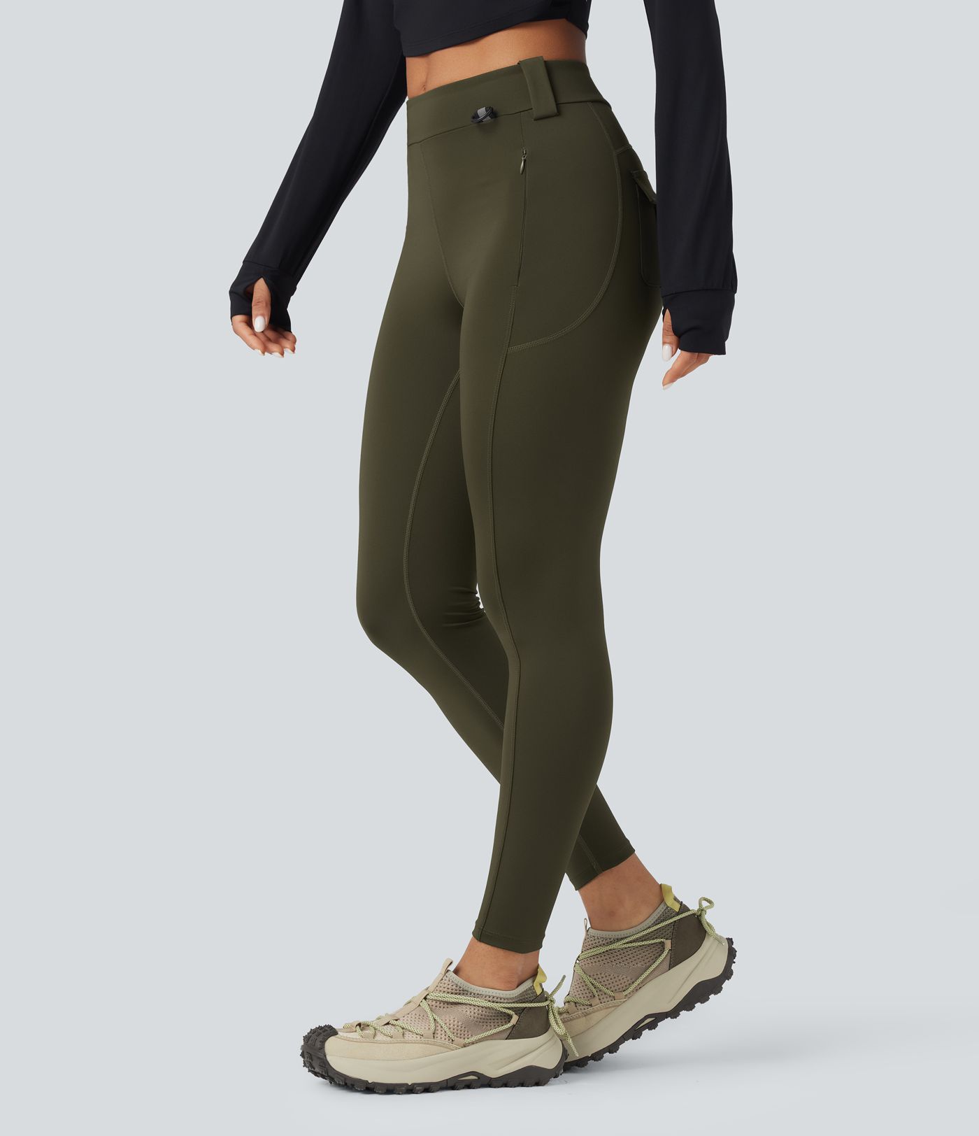 Wear-Resistant Mid Rise Cargo Hiking Leggings with Pockets