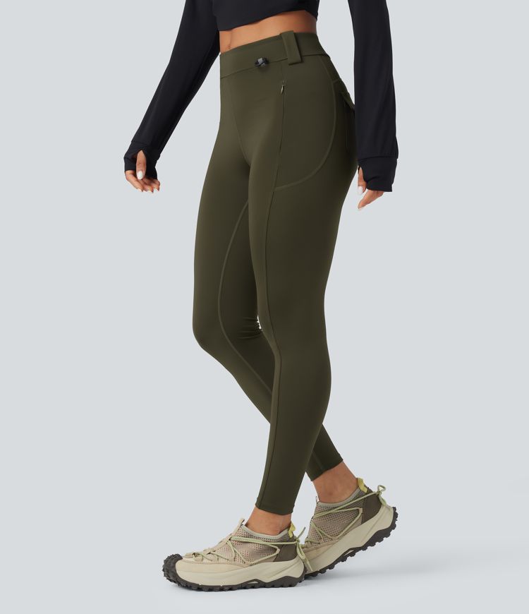 Wear-Resistant Mid Rise Cargo Hiking Leggings with Pockets