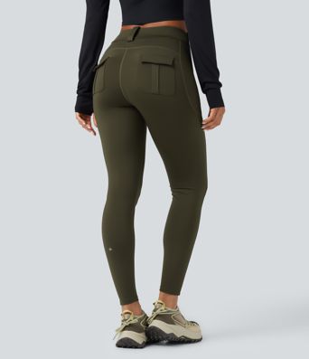 Leggings cargo de talle medio, resistentes al desgaste, aptos para senderismo, con bolsillos