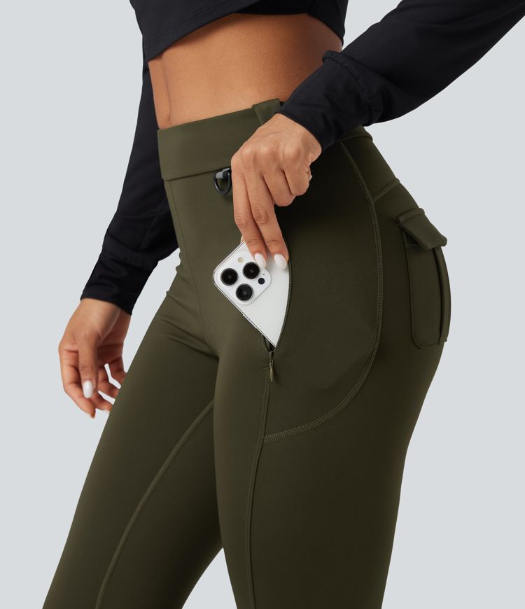 Wear-Resistant Mid Rise Cargo Hiking Leggings with Pockets