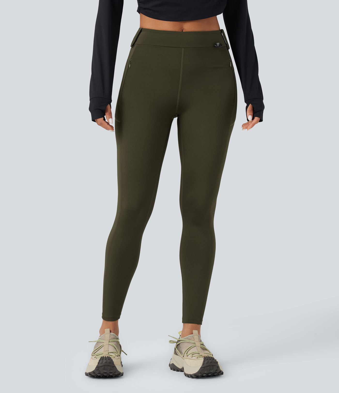Wear-Resistant Mid Rise Cargo Hiking Leggings with Pockets
