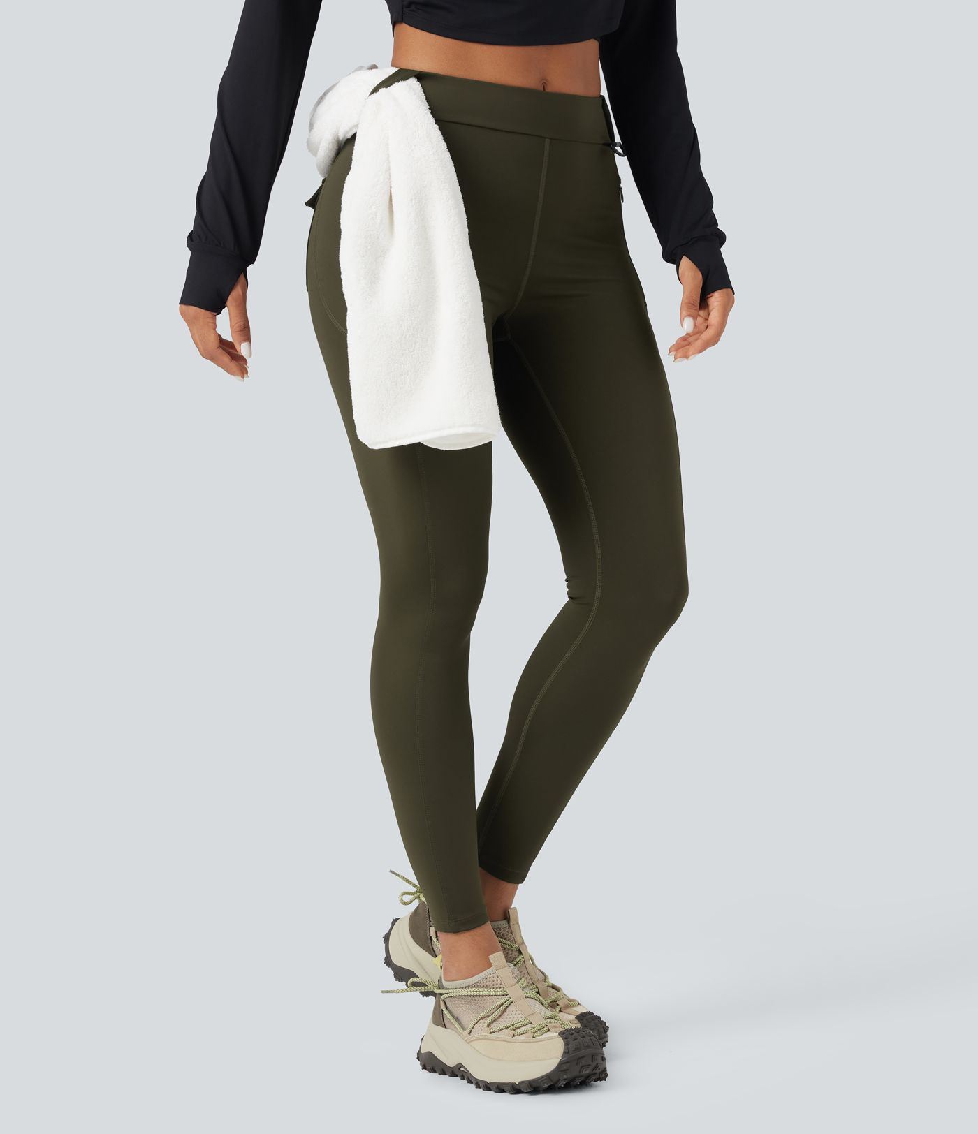 Wear-Resistant Mid Rise Cargo Hiking Leggings with Pockets