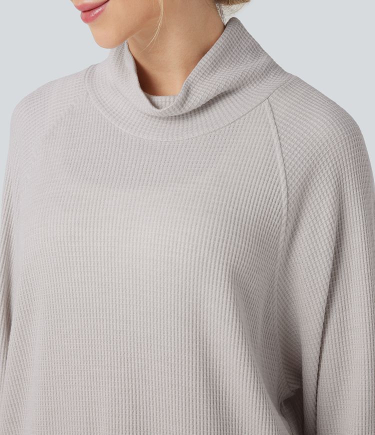 Sudadera casual de cuello alto de manga larga con aberturas para los pulgares y bolsillos