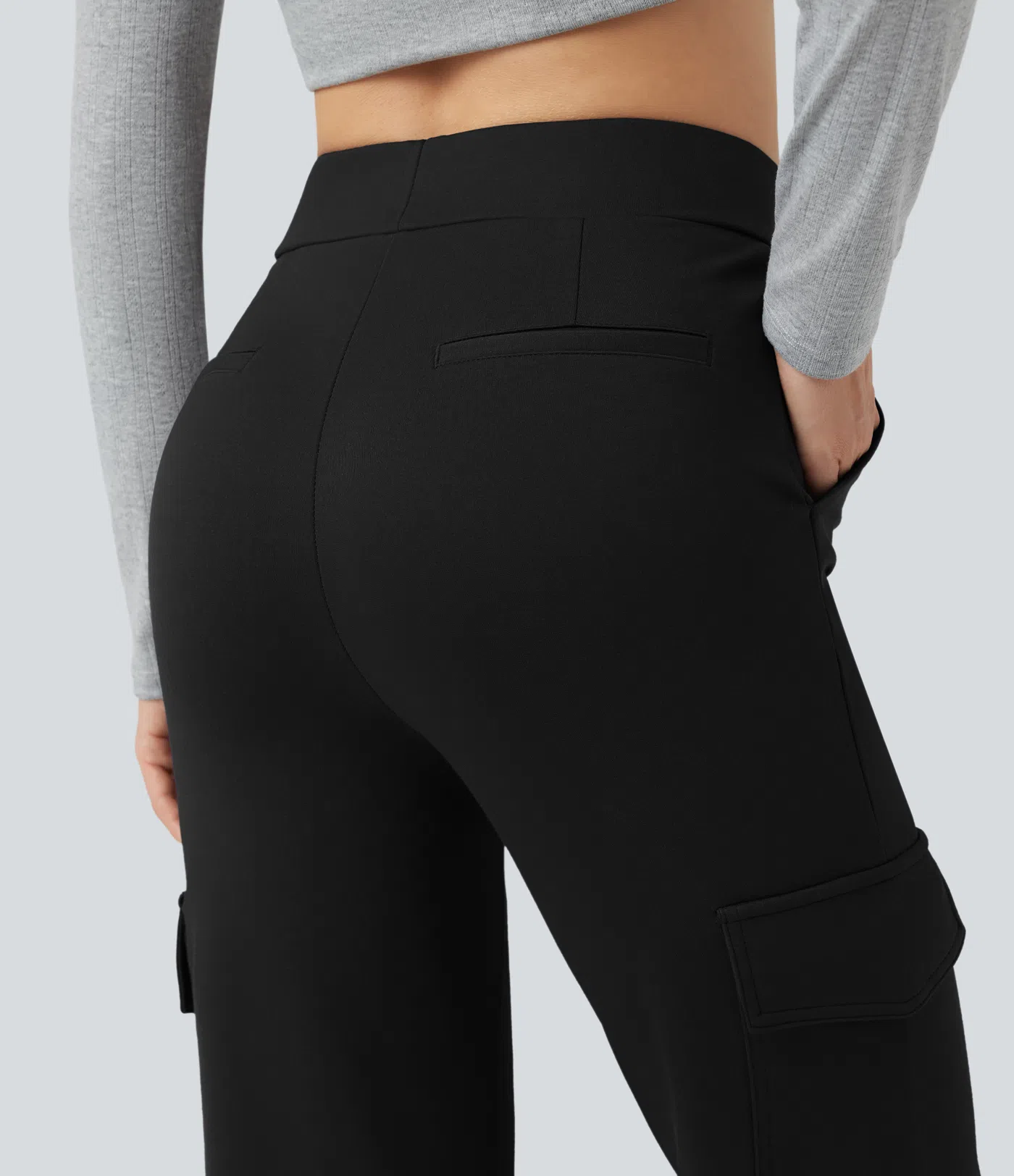 High Waisted Tummy Control Straight Leg Casual Cargo Pants with Pockets