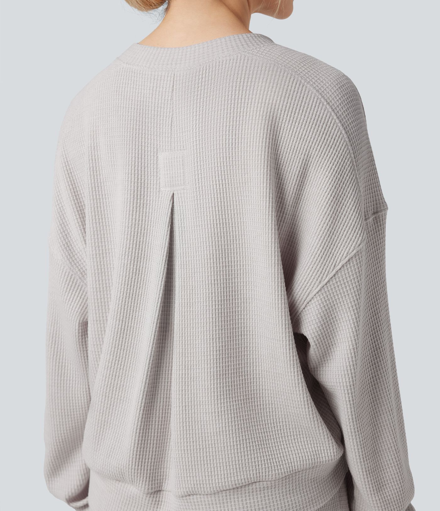 Sudadera casualde cuello redondo y manga larga con tejido waffle