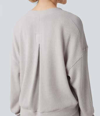 Sudadera casualde cuello redondo y manga larga con tejido waffle