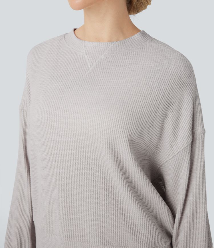 Sudadera casualde cuello redondo y manga larga con tejido waffle