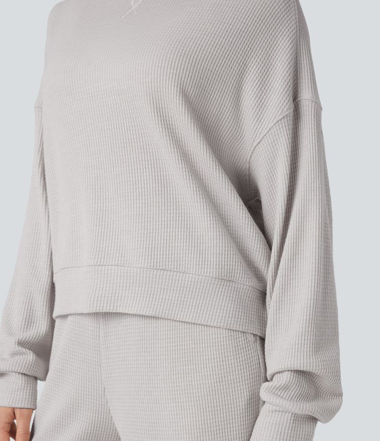 Sudadera casualde cuello redondo y manga larga con tejido waffle