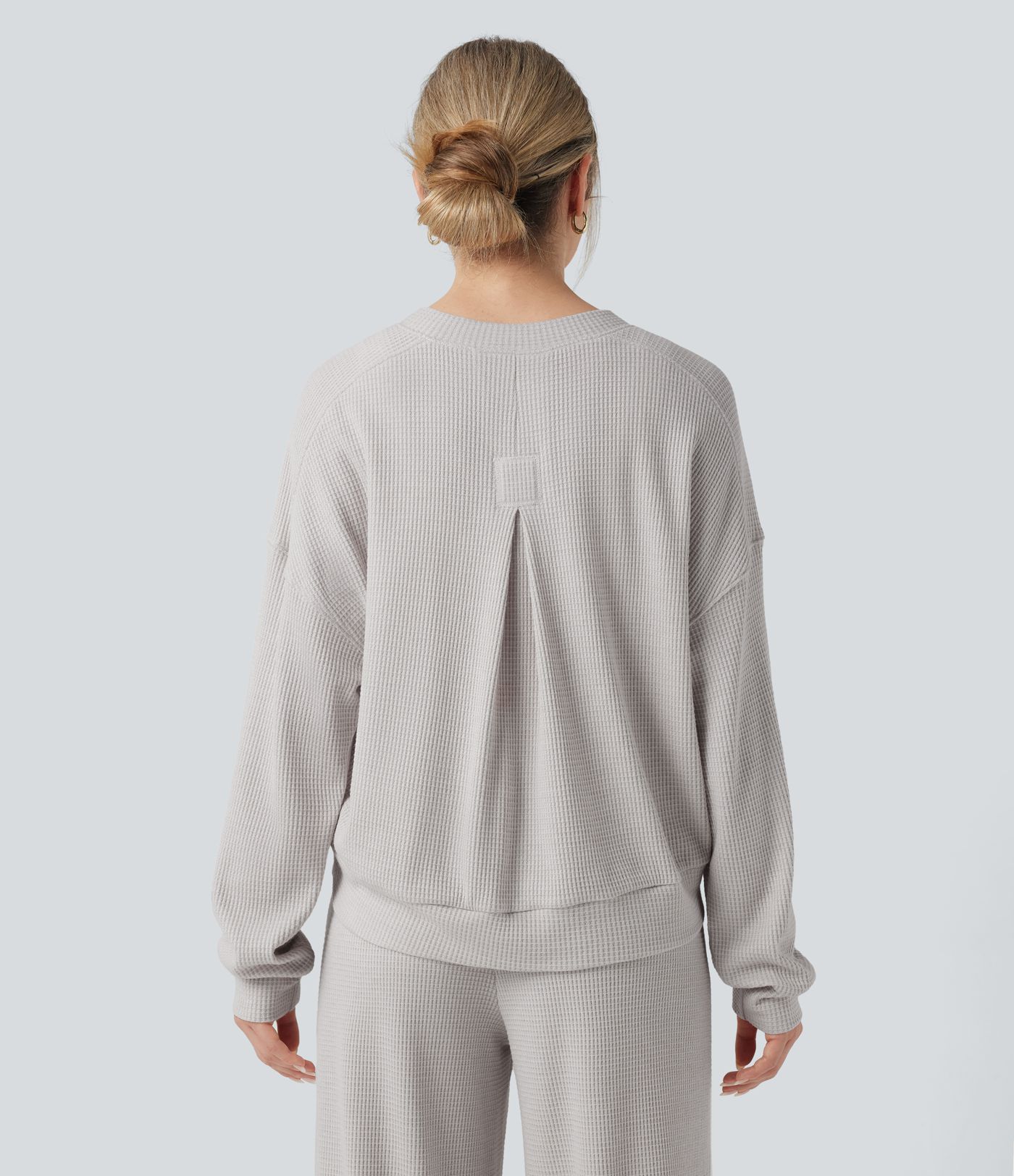 Sudadera casualde cuello redondo y manga larga con tejido waffle