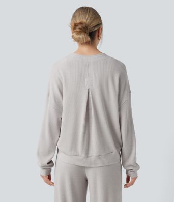 Sudadera casualde cuello redondo y manga larga con tejido waffle