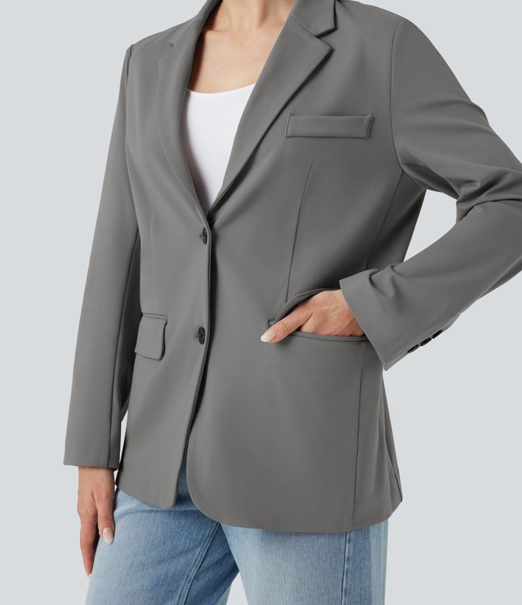 Notched Collar Long Sleeve Work Blazer with Pockets