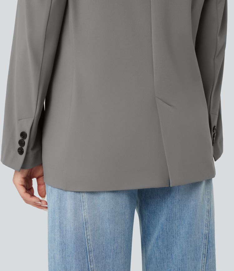 Notched Collar Long Sleeve Work Blazer with Pockets