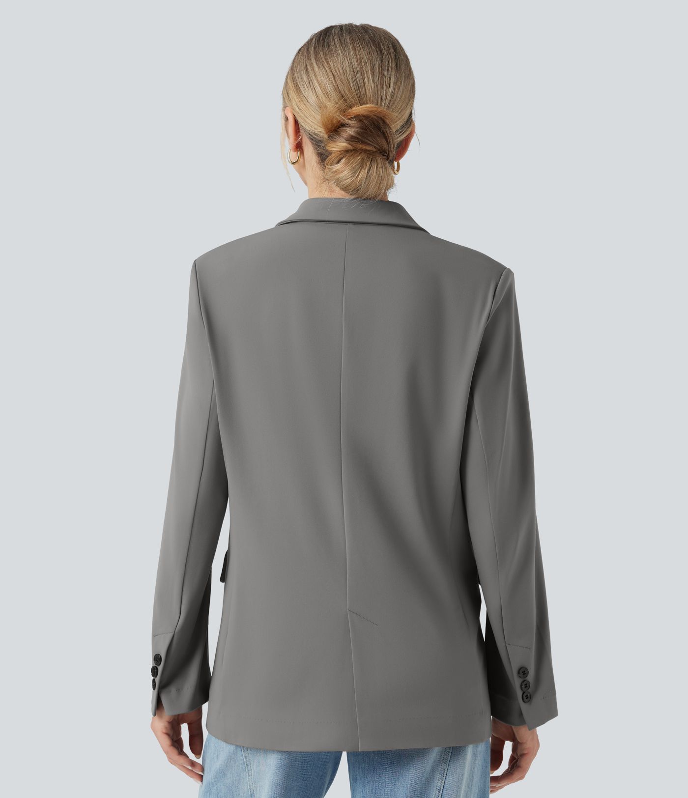 Notched Collar Long Sleeve Work Blazer with Pockets