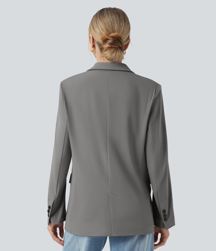 Notched Collar Long Sleeve Work Blazer with Pockets