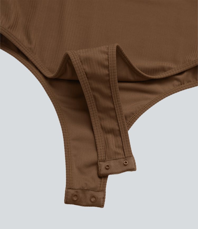 Ribbed Mock-neck Sleeveless Built-in Bra Work Bodysuit