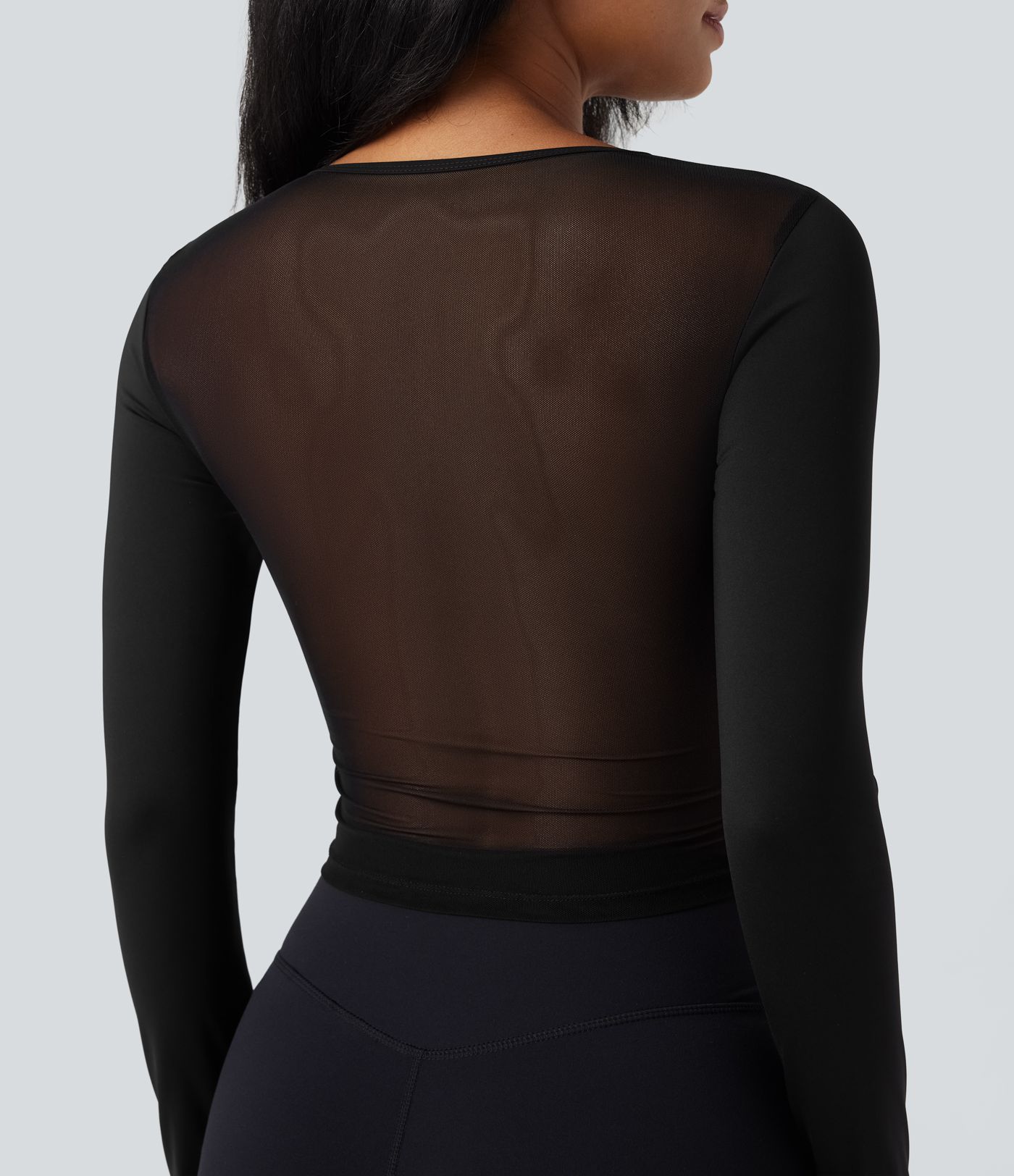 SoftlyZero™ Airy V Neck Long Sleeve Thumb Hole Contrast Mesh Cool Touch Yoga Sports Top