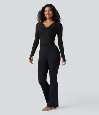 SoftlyZero™ Airy V Neck Long Sleeve Thumb Hole Contrast Mesh Cool Touch Yoga Sports Top