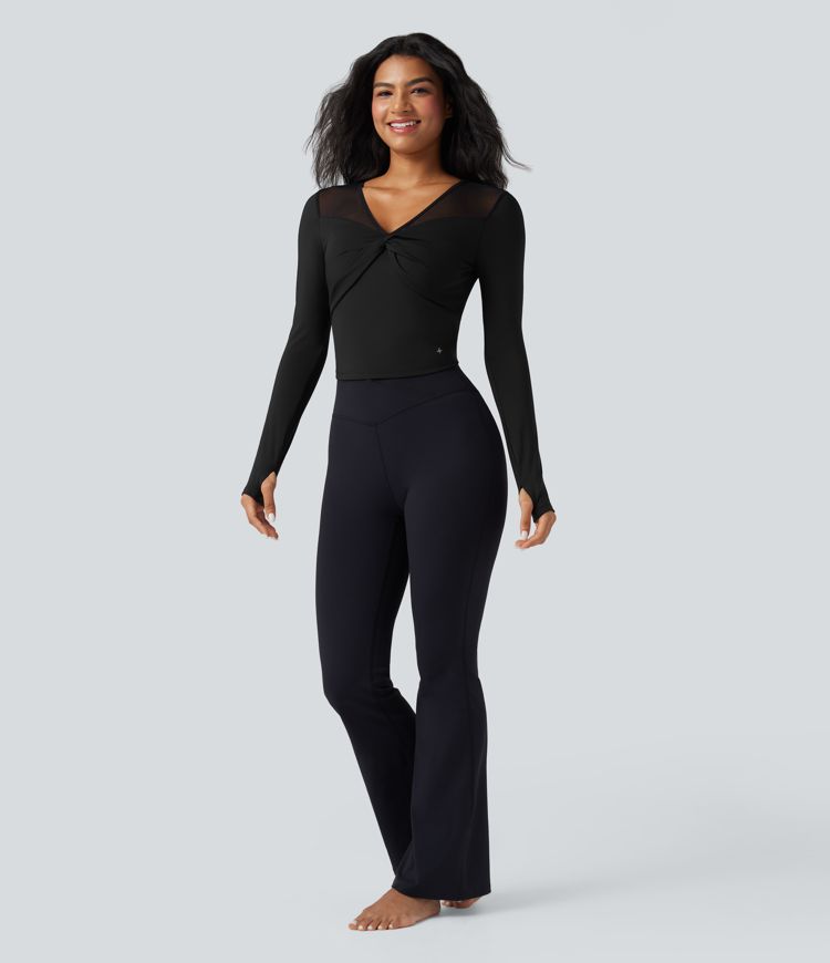 SoftlyZero™ Airy V Neck Long Sleeve Thumb Hole Contrast Mesh Cool Touch Yoga Sports Top