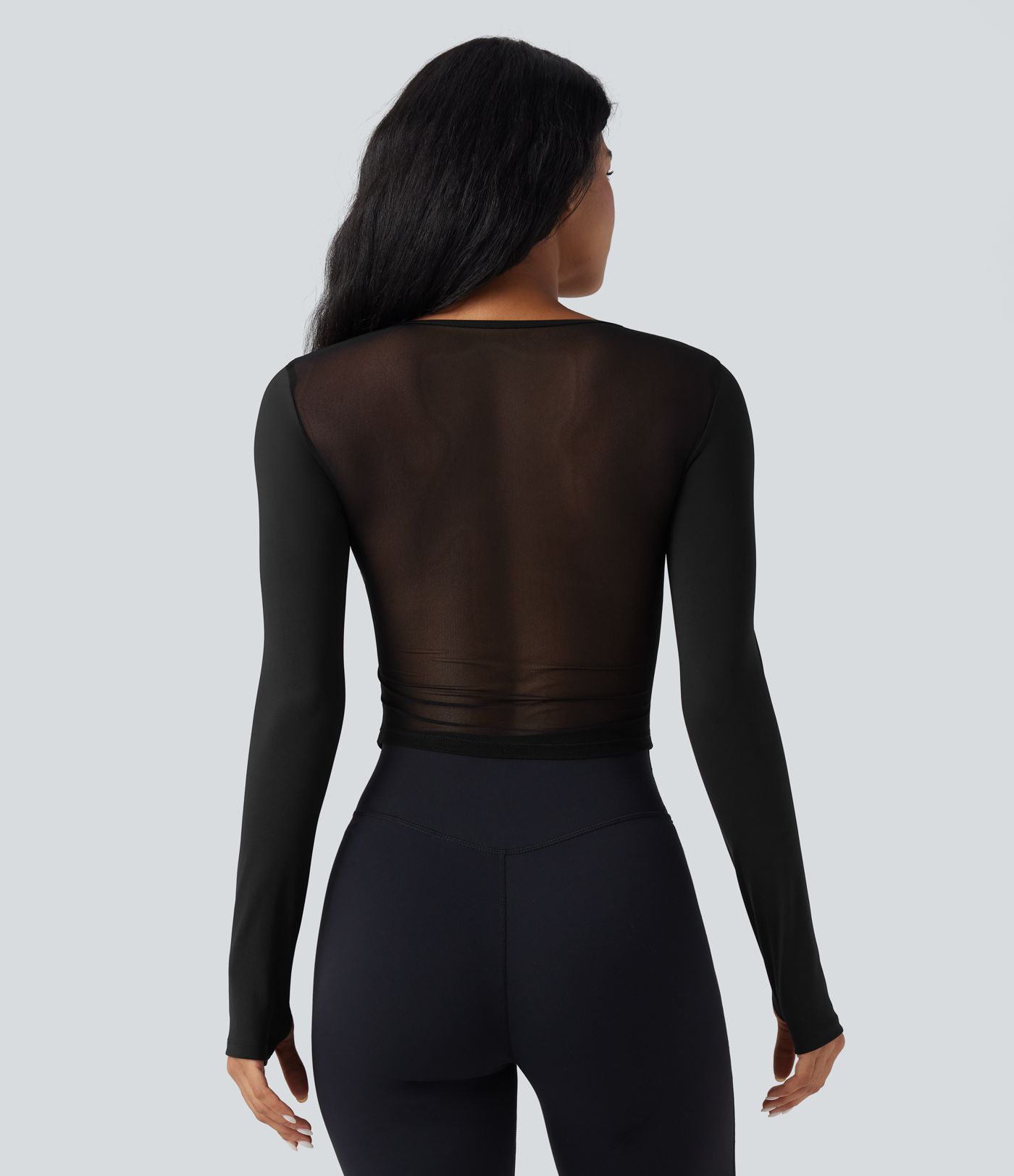SoftlyZero™ Airy V Neck Long Sleeve Thumb Hole Contrast Mesh Cool Touch Yoga Sports Top