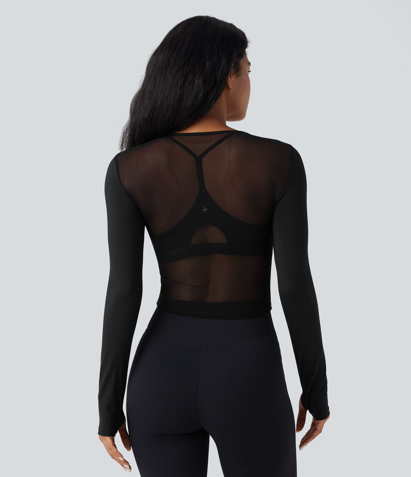 SoftlyZero™ Airy V Neck Long Sleeve Thumb Hole Contrast Mesh Cool Touch Yoga Sports Top