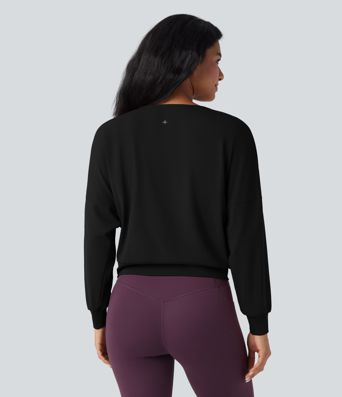 SoftlyZero™ Airy Crew Neck Long Sleeve Crossover Hem Yoga Sports Top