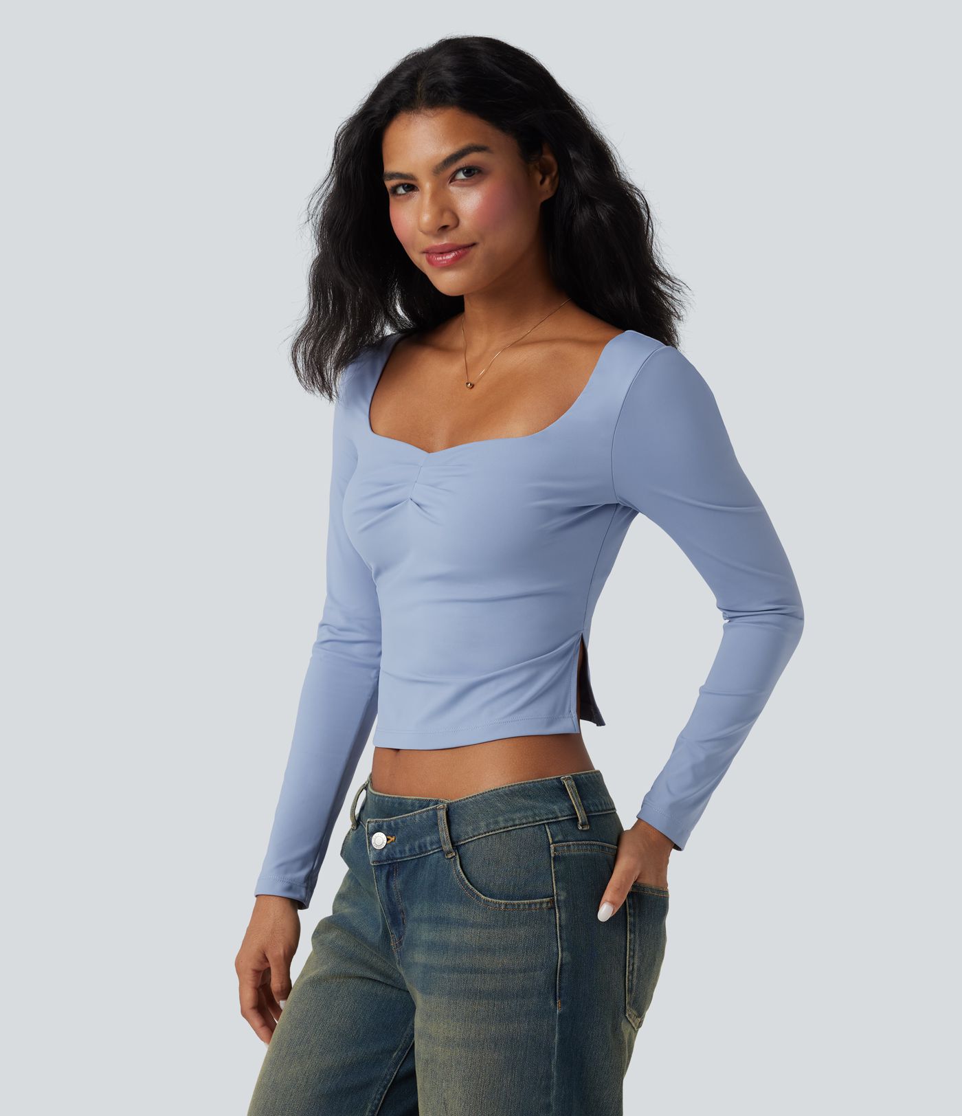 Long Sleeve Split Slim Casual Top