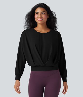 SoftlyZero™ Airy Crew Neck Long Sleeve Crossover Hem Yoga Sports Top