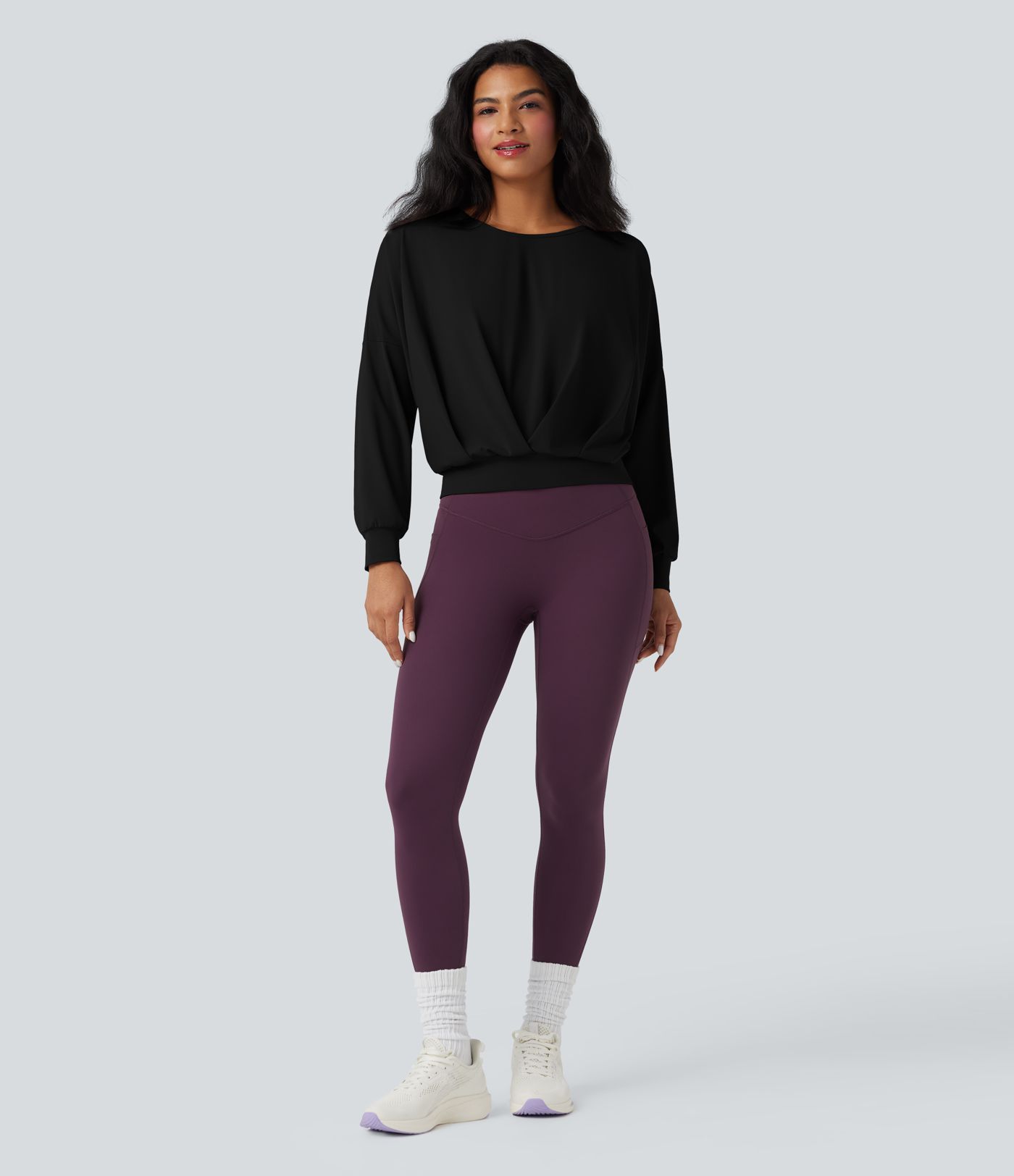 SoftlyZero™ Airy Crew Neck Long Sleeve Crossover Hem Yoga Sports Top